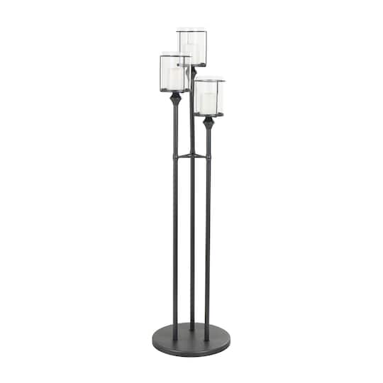 55" Black Metal Floor Hurricane Lamp Decoration